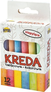 МЕЛ ДЛЯ ДОСКИ ЦВЕТНОЙ, БЕЗ ПЫЛИ, 12 ШТ.