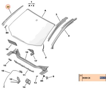 LIŠTA OKNO PŘEDNÍ LEVÝ PEUGEOT 508 8120CX