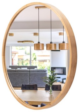 Lustro ścienne LEJA okrągłe fi800 drewno DĄB do przedpokoju salonu STYLOWE