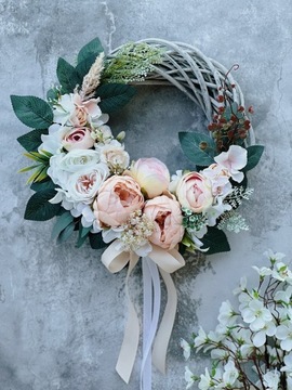 ОСЕННИЙ ЦВЕТОЧНЫЙ ВЕНОК ДЛЯ ДВЕРИ, ПЛЕТЕННЫЙ КРЕМ, КРЕМОВЫЙ ВЕНОК