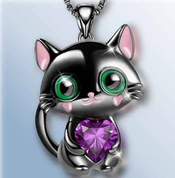 Ожерелье Kitty Cat Цепочка с кубическим цирконием Фиолетовое сердце