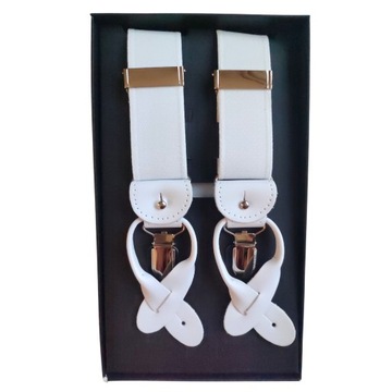 SZELKI DO SPODNI MĘSKIE NA GUZIKI LUB ŻABKI BIAŁE DŁUGIE 120CM W PUDEŁKU