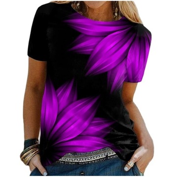 MODNA KOBIECA BLUZKA DAMSKA T-SHIRT NADRUK LIŚCIE