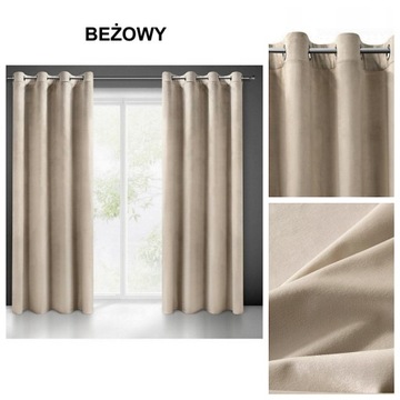 ZASŁONA WELUROWA BEŻOWA NA KÓŁKACH 140 cm x 250 cm