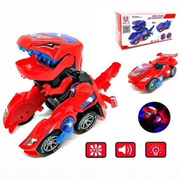 Auto robot DINOZAUR zmienia się jeździ gra świeci