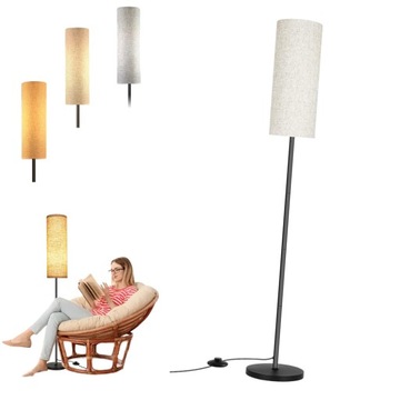 LAMPA PODŁOGOWA STOJĄCA SALON 175 CM MIĘKKIE ŚWIATŁO Z LNIANYM KLOSZEM