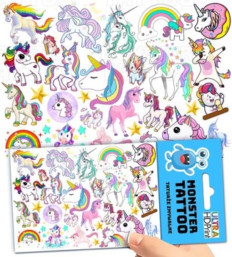TATUAŻE ZMYWALNE TYMCZASOWE DLA DZIECI JEDNOROŻCE UNICORN WZORY ORYGINALNE