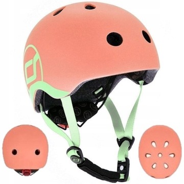 SCOOTANDRIDE KASK Dla Dzieci Regulowany Lampka LED XXS-S Peach 1-5 lat