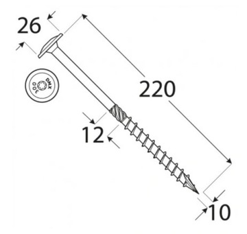 Шурупы столярные по дереву 10х220 TORX С ШАЙБОЙ ГОЛОВКОЙ DMX 50шт.