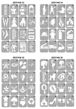 Трафареты для тату с блестками - микс 50 шт.