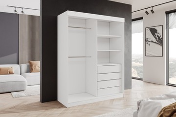 БЕЛЫЙ 2-ДВЕРНЫЙ ШКАФ РАЗДВИЖНЫЙ 140 x 205 СМ 1 ЗЕРКАЛЬНЫЙ ШКАФ ПРОИЗВОДИТЕЛЬ