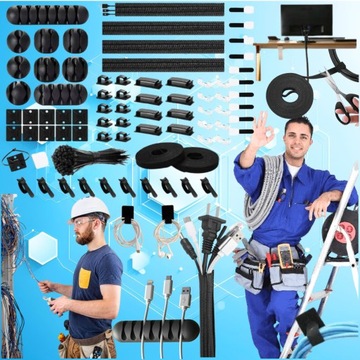 Zestaw organizerów do kabli klipsy uchwyty opaski maskownica 173w1 trytytki