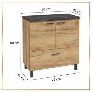 Стоячий шкаф для ванной комнаты, 80 Mea, столешница из золотого дуба, бетонный умывальник, черный