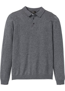 B581 SWETER POLO REGULAR SZARY MELANŻ R.44/46