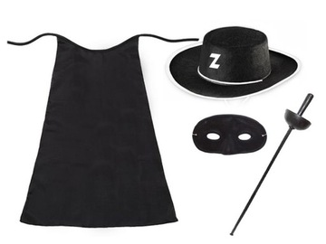 KOSTIUM ZORRO KAPELUSZ MASKA ZORRA L 4 EL.