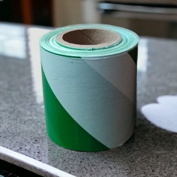 ЛЕНТА ПРЕДУПРЕЖДАЮЩАЯ 70мм/100м бело-зеленая 7см для ограждения котлованов