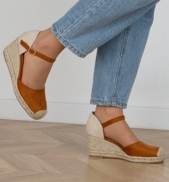 8093 CAMEL SANDAŁY ESPADRYLE NA KOTURNIE 38