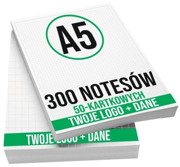 NOTES KLEJONY A5 50 kartkowy BLOCZKI Reklamowe Z LOGO Nadruk 300 sztuk