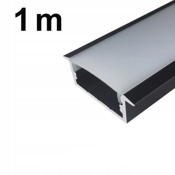 Wpuszczany Aluminiowy PROFIL LED+KLOSZ 1m - CZARNY