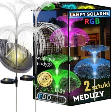 LAMPA SOLARNA OGRODOWA MEDUZA RGB WBIJANA Z CZUJNIKIEM ŚWIATŁOWODOWA 2 szt.