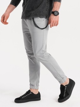 Spodnie męskie materiałowe JOGGERY z ozdobnym sznurkiem j.szare V2 P908 XL