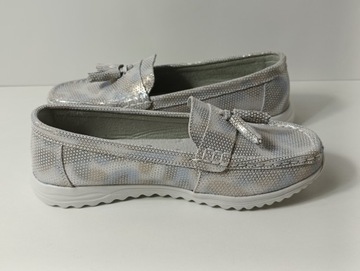 Балетки Jezzi, лоферы кожаные серебристые, размер 39, светлые