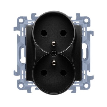 Simon 10 GNIAZDO PODWÓJNE Z UZIEMIENIEM DO RAMKI CZARNY MAT