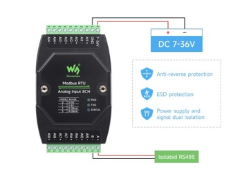 Промышленный 8-канальный модуль аналогового ввода (B) 12 бит Modbus RTU