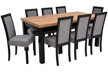 Stół 90x170/250 cm CRAFT i 8 krzeseł drewnianych