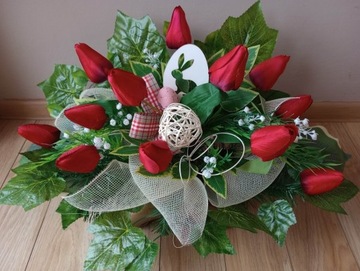 Stroik na cmentarz GRÓB kompozycja KOMPLET WIOSNA wielkanoc TULIPANY