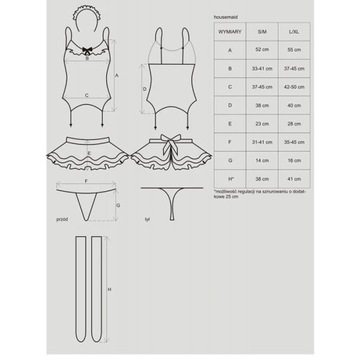 Bielizna-Housemaid kostium 5-częściowy, S/M