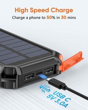 Solar Powerbank 26800 mAh 4 Porty USBC Latarka LED
