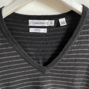 CALVIN KLEIN Sweter Paski Wełna L