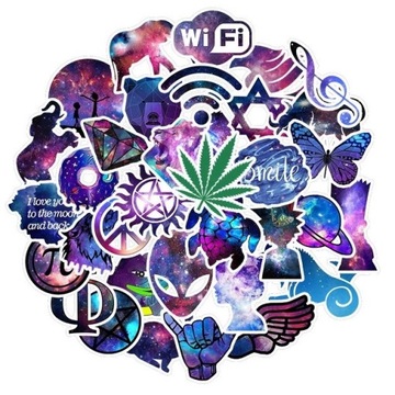 WLEPY NAKLEJKI WODOODPORNE MIX KOSMICZNE 35 szt