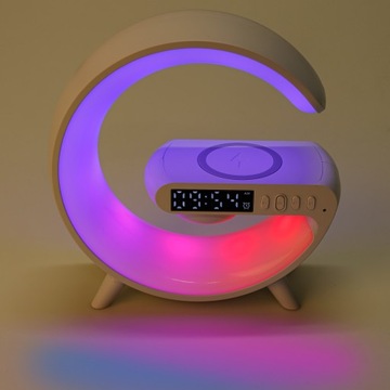 LAMPKA BIURKOWA LED RGB GŁOŚNIK RADIO gamingowa ŁADOWARKA INDUKCYJNA BUDZIK