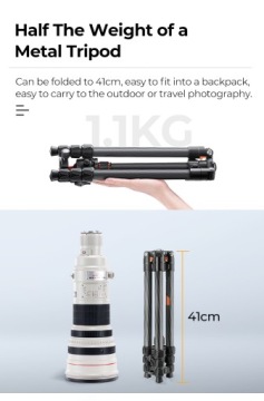 Легкий карбоновый штатив K&F Concept, 162 см, шаровая головка, 36 мм, крючок, уровень.