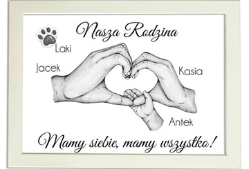 Plakat dla rodzin dłonie łapki pamiątka RAMKA