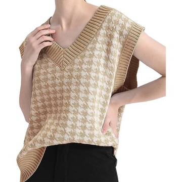 Sleeveless Geometric Houndstooth Sweater Vest Wome