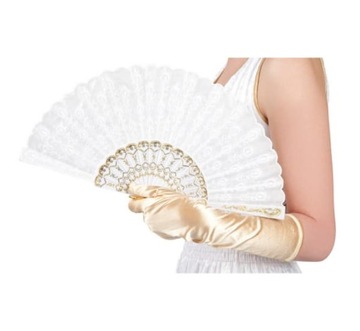 Wachlarz biały elegancki przebranie karnawał 23cm