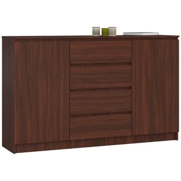 Komoda wysoka 160 cm 2 drzwi 4 szuflady pojemna szafka do salonu Wenge