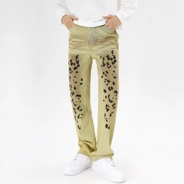 Punk Style y2k jeans Leopard Print Khaki Vintage B