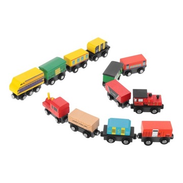 ДЕРЕВЯННЫЙ ПОДНОС С МАГНИТОМ, ЛОКОМОТИВ, ВАГОНЫ, 13 ЭЛЕМЕНТОВ