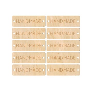 Drewniana Metka z napisem Handmade 10 szt wszywka
