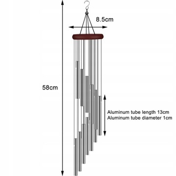 DZWONKI WIETRZNE METALOWE 58 CM 12x TUBA GONG