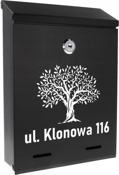 SKRZYNKA NA LISTY POCZTOWA Z NUMEREM DOMU ADRESEM NAPIS RAL CZARNY MATOWY