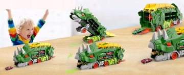 DUŻY Ciężarówka Dinozaur 65cm TIR AUTO AUTKA TOR SAMOCHODOWY Z 4 Samochody