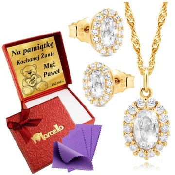 Złoty Komplet Biżuterii Złoto 585 Naszyjnik Kolczyki Grawer UPOMINEK GRATIS