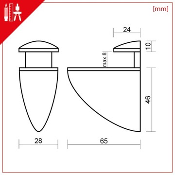 РУЧКА СТЕКЛЯННОЙ ПОЛКИ PELIKAN L: 65MM ХРОМ