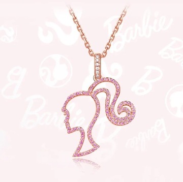 Naszyjnik Barbie Girl Cyrkonie Głowa Dziewczyki Różowe Złoto
