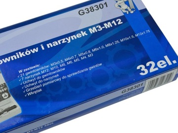 Zestaw gwintowniki i narzynki M3-M12 32el. Geko